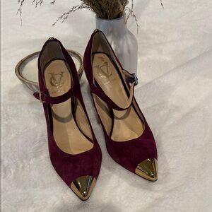 Chic Burgundy Heels with Gold Tips
